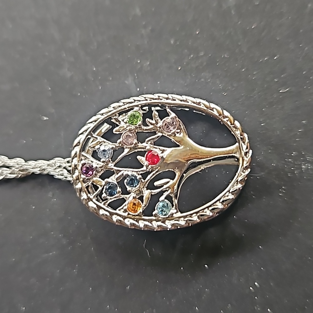 Multi-colored tree pendant necklace, silver New In Box